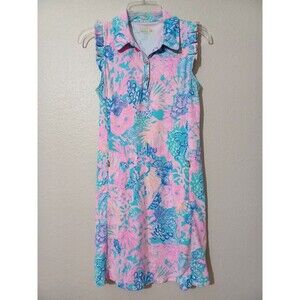 Lilly Pulitzer Luxletic Silvia Golf Dress Tennis Sz S Seek and Sea Pink Blue EUC